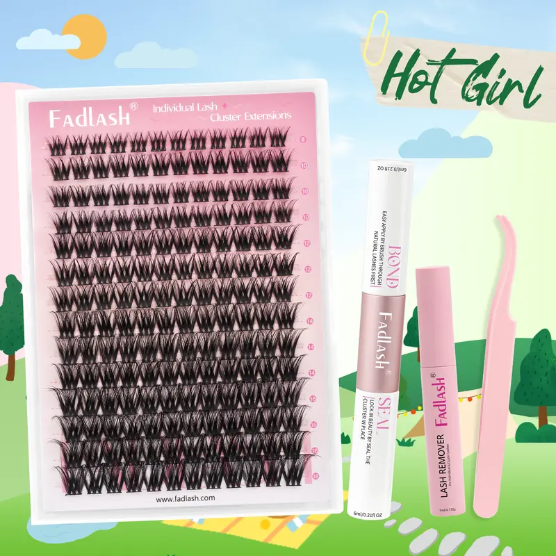 FADLASH HotGirl Kit Waterproof Individual Lash Clusters for DIY Eyelashes at Home Cosmetic Makeup Remover