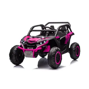24V Ride On Utv for Kids,2 Seater 4WD Electric Truck with Remote Control, High and Low Speed Adjustment, Led Lights,4-Wheel Shock Absorption,One Click Start, Music Player (Rose Red)