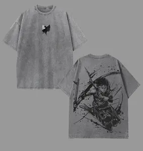 Vintage Washed Attack on Titan Levi Ackerman Oversized T‑Shirt From fashion wear, Wings of Freedom & Anime Action Graphic Streetwear Tee, Loose Casual Short Sleeve Top, Stylish Daily Outfit For AOT Fans