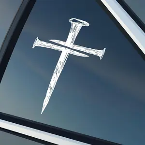 Premium 3 Nails Cross Car Decal – Christian Cross Sticker for Cars, Trucks, Windows - Weatherproof White Vinyl, Faith Bumper, Window Decal | Size 6x4 Inches