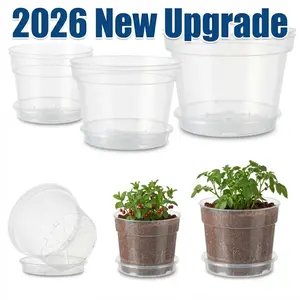 2026 New Upgrade: 6-Pack Clear Nursery Pots with Trays, Sizes 6/8/10 Inches, Thickened Plastic with Drainage Holes, Transparent Planting Pots for Indoor Outdoor Seeding and Seedling Cultivation
