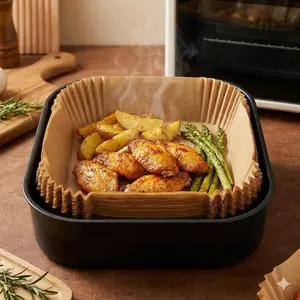 Biodegradable Air Fryer Liners | Square Non-Stick Parchment Sheets for Ovens & Baskets | Quick Cleanup, Oil-Proof Cooking Paper for Baking & Frying | Reusable & Eco-Friendly Kitchen Accessories