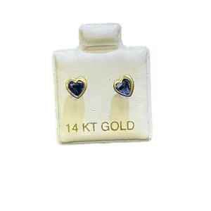 14k Gold Heart Bezel Earrings with Blue Gemstones for Women's Fashion Jewelry