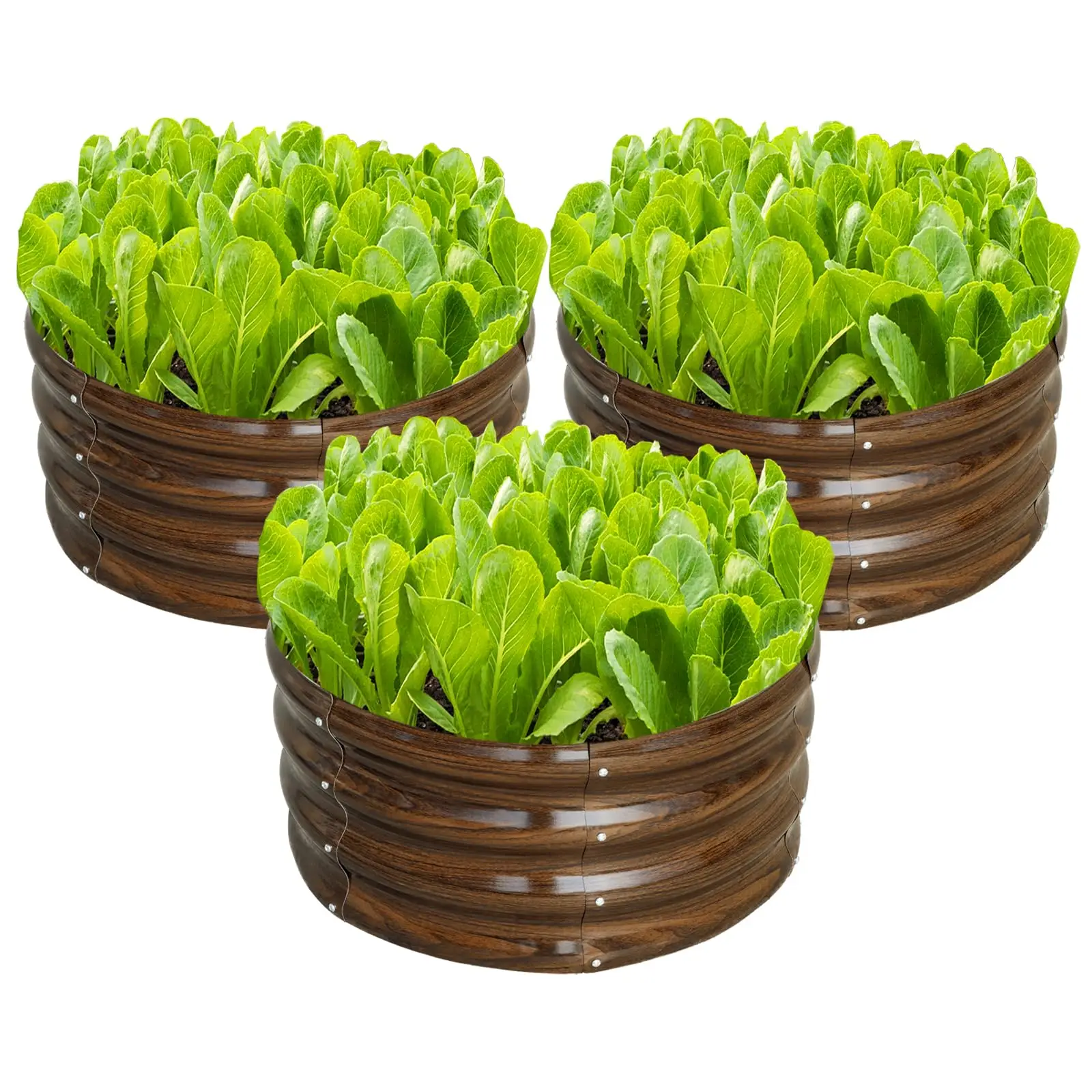 SnugNiture 3-Pack 2x2x1 ft Modular Metal Round Raised Garden Bed Kit Stackable Vegetable Planters Elevated Planting Boxes Eco-Conscious Materials Brea