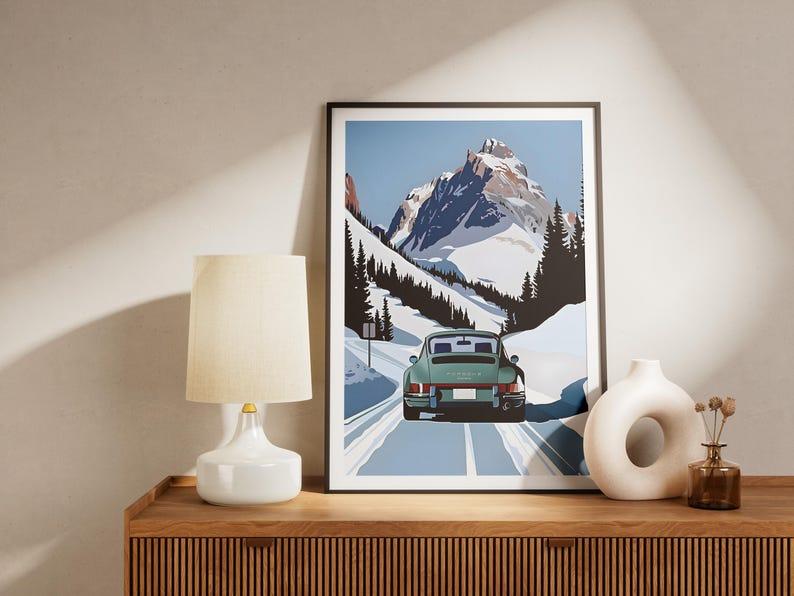 Carrera Poster Alpine Berge Snow Car Poster Vintage Malika Favrev – Trendy Dorm Room and Bar Cart Decor, Trending Wall Art, Home Decoration