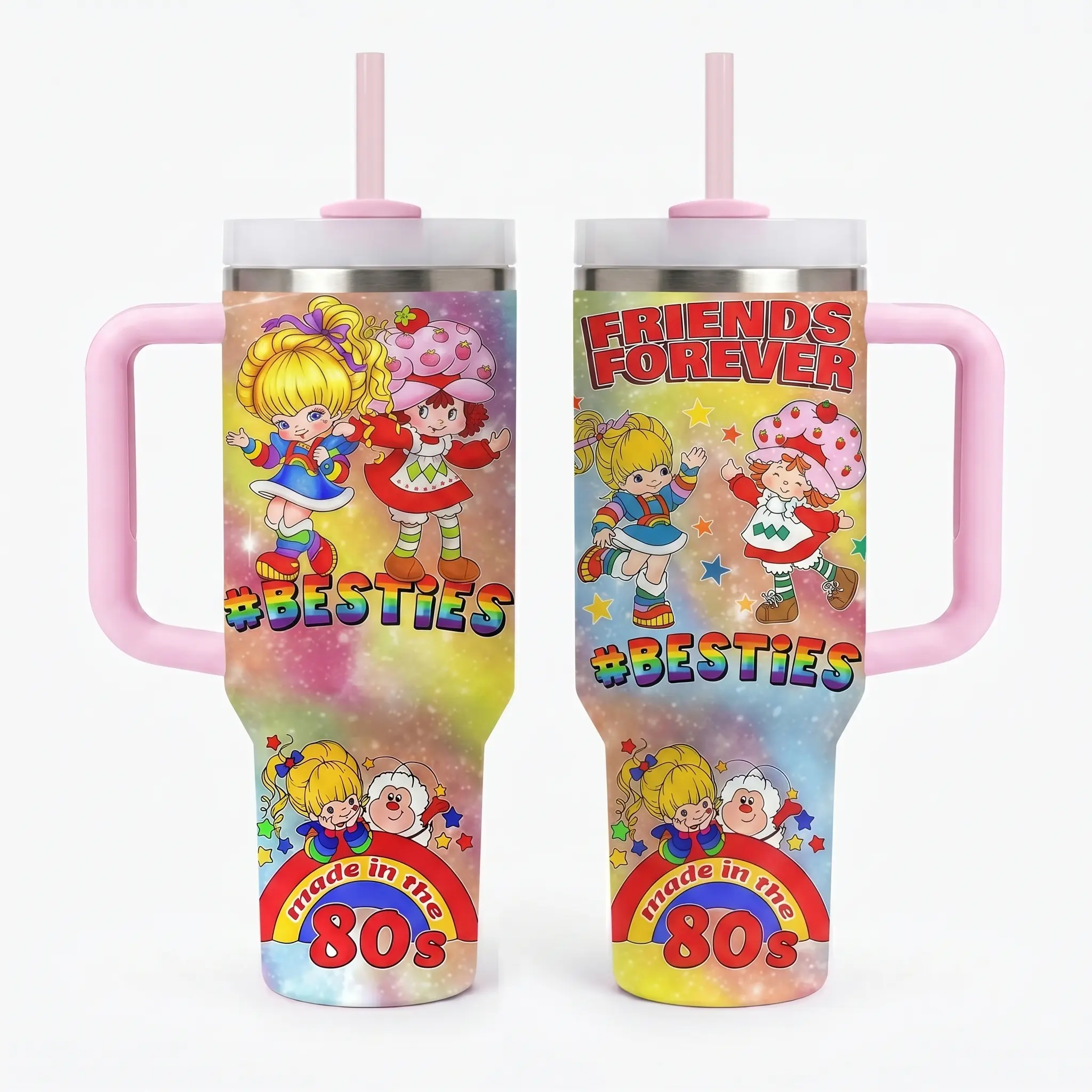 80s Cartoon Strawberry & Rainbow Movies Custom Cup 40 oz Tumbler With Handle