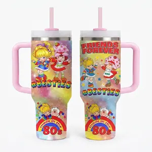80s Cartoon Strawberry & Rainbow Movies Custom Cup 40 oz Tumbler With Handle