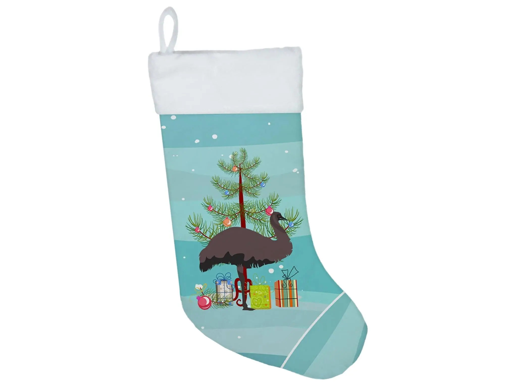 Animal Print Suede Emu Artwork Christmas Stocking - 11 in Wide, 0.25 lbs, Hangable, Machine Washable Festive Home Decor for Holiday Celebrations
