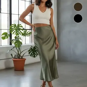 Women's Solid Color Satin Skirt Elegant Fashion Skirt for Work Office Business Ladies Clothes for All Seasons Chic Bottom