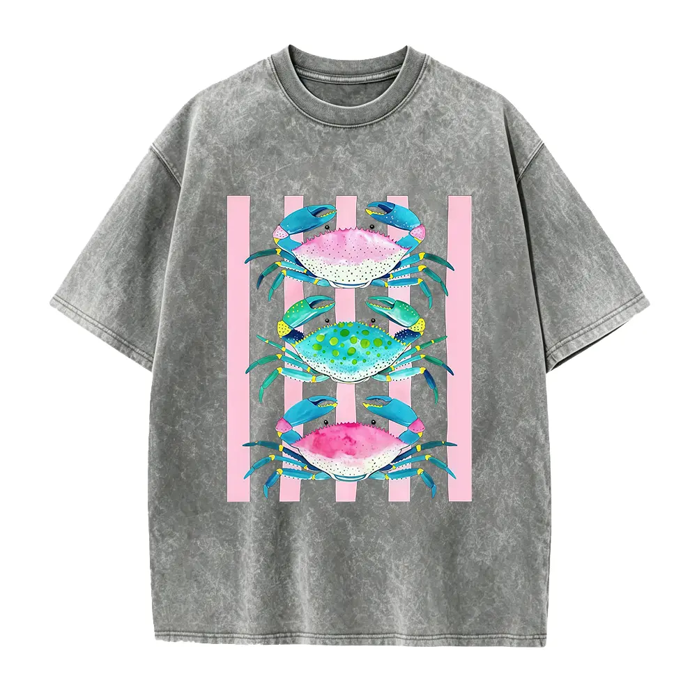 Coastal Beach Shirt, Preppy Pink Crab Graphic Tee shirt, Ocean Animal Summer Vacation Gift Tee Shirt For Him Her And Beach Lovers