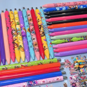 198pcs/98pcs/54pcs Colorful Clipless Plastic Pen Stickers Set for DIY Craft Includes 48 Pens & 50 Cartoon UV Stickers Perfect for Creative Projects