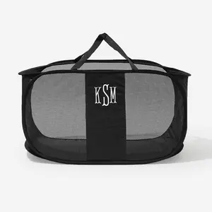 ML MARLEYLILLY Monogrammed Foldable Pop Up Hamper 19x12x14 Inches Polyester Nylon Webbing Mesh Ideal for Home Storage with 12" Drop Handles Traditional Laundry Basket Organizer