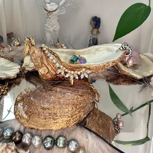 Gold-Gilded Pearlized Oyster Shell Stack | Coated in Resin | Handcrafted Ethereal Shell Tower | Unique Home Décor, Jewelry Dish, or Gift