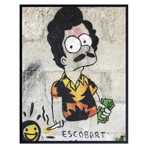 Frameless Pablo Escobar Graffiti Art Poster, A Trendy Gangster Themed Wall Decor for Men's Caves, Teen Boys' Bedrooms, or Dorm Rooms, Designed as an Eclectic and Indie Aesthetic Statement.