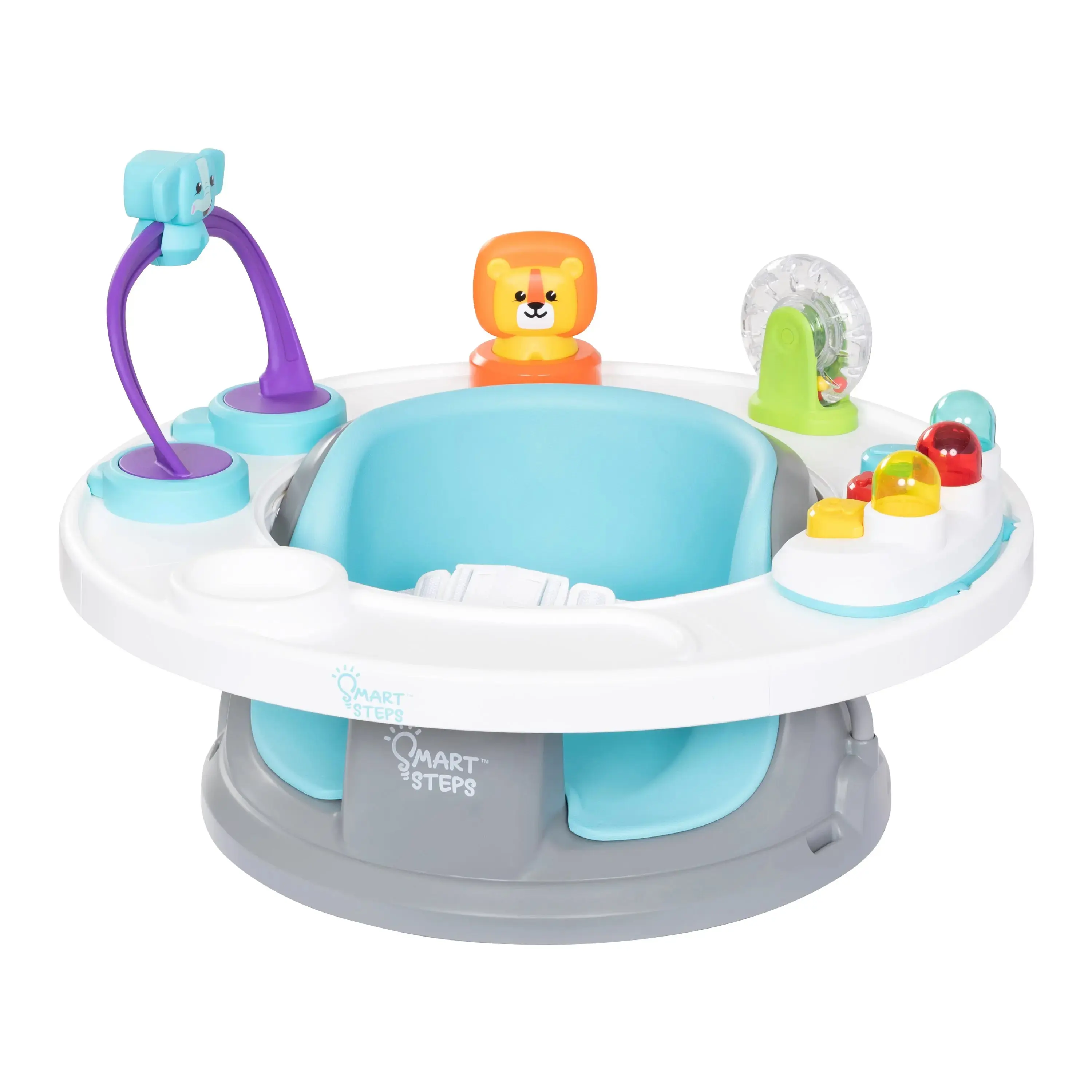 Smart Steps® Explore N’ Play Blue Safari Fun STEM Learning 5-in-1 Activity Center with Booster Seat, 360-Degree Activity Tray & Removable Toys