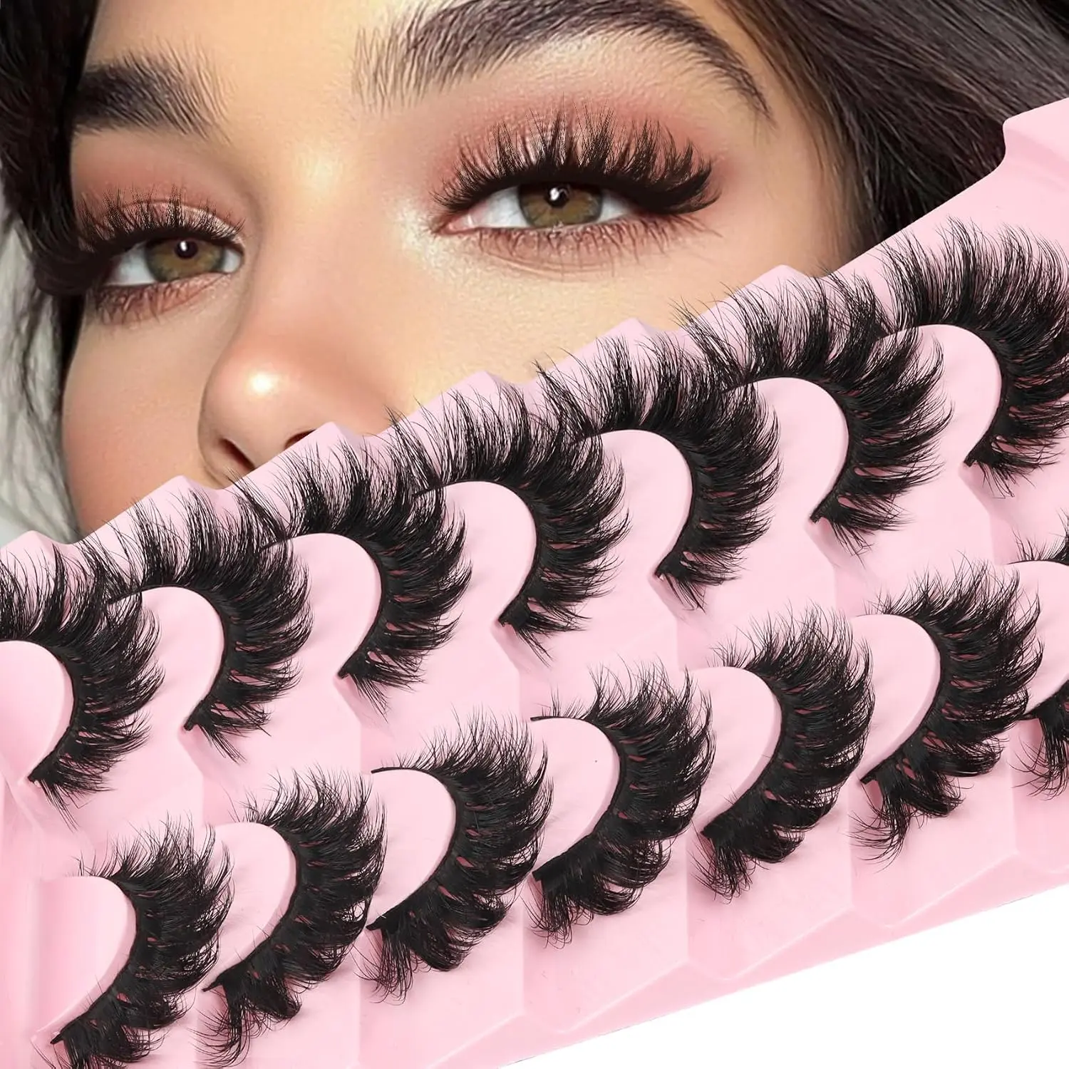 7 Pairs 3D Faux Mink Cat Eye False Eyelashes, 8–18Mm Fluffy Crisscross Strip Lashes, Thick Multi Layered Volume, Soft Reusable Imported Fiber Lashes