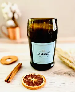 Prosecco wine bottle candle-  La Marca Prosecco bottle - Prosecco Scented - Organic Soy Wax - Natural ECO Cotton Wick