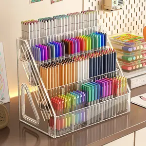 Pen holder Watercolor pen Large capacity acrylic grid pen holder Book desktop brush holder Marker pen storage box