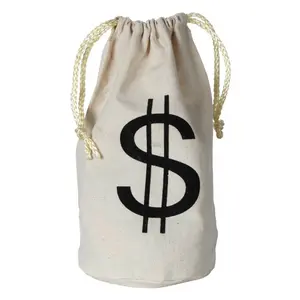 Beistle Fabric Drawstring Money Bag Pouch with Dollar Sign for Casino Night