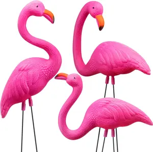3 Pack Large Pink Flamingo Yard Decorations, Medium Plastic Lawn Flamingos Ornament Stakes, Flamingo Party Decor with Rubber Coating Metal Legs for Yard, Garden, Luau Party Gift (11in x 20in)