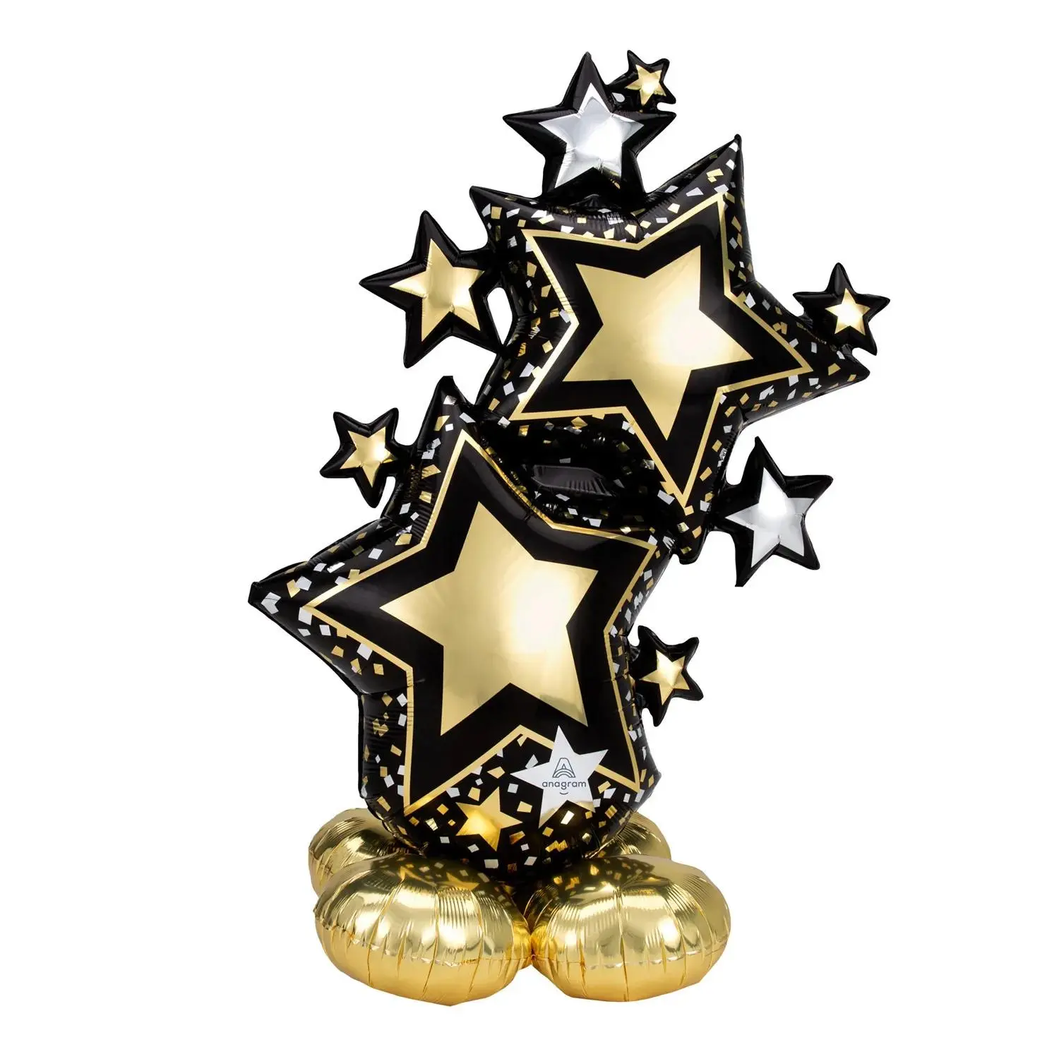 Black & Gold Star Cluster Mylar Balloon, 59in Balloon Party Supplies for Retirement, New Year's Eve, Birthday, Anniversary