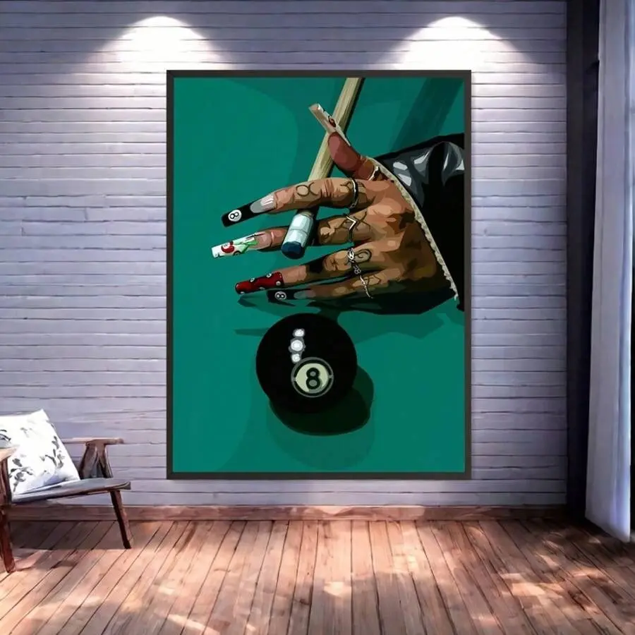 Frameless Billiards Theme Wall Art Decor, Holiday Party Decoration, Canvas Print Oil Painting Style, Home Decor for Living Room Bedroom Bathroom