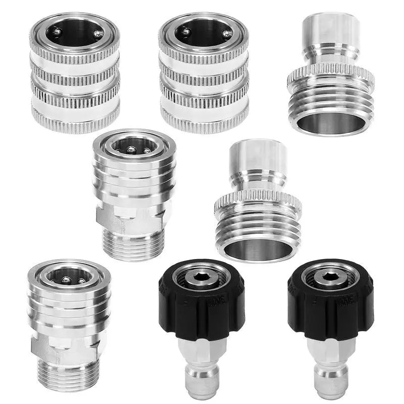 SITIMIMIL Pressure Washer Quick Connect Kit, M22 14mm Quick Connect Pressure Washer Fittings, M22-14mm to 3/8 Quick Connect, Garden Hose Quick Connect, Pressure Washer Adapter Set, Stainless Steel Hose Adapter, stainless steel
