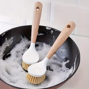 Wooden Handle Kitchen Cleaning Brush, 1 Count Durable Kitchen Cleaning Brush, Multifunctional Home Cleaning Tool for Pot Bowl Bathroom Bedroom Living Room