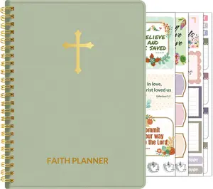2025 Christian Planner - Spiral Bound Bible Journal and Prayer Planner for Women and Men, Grey Green