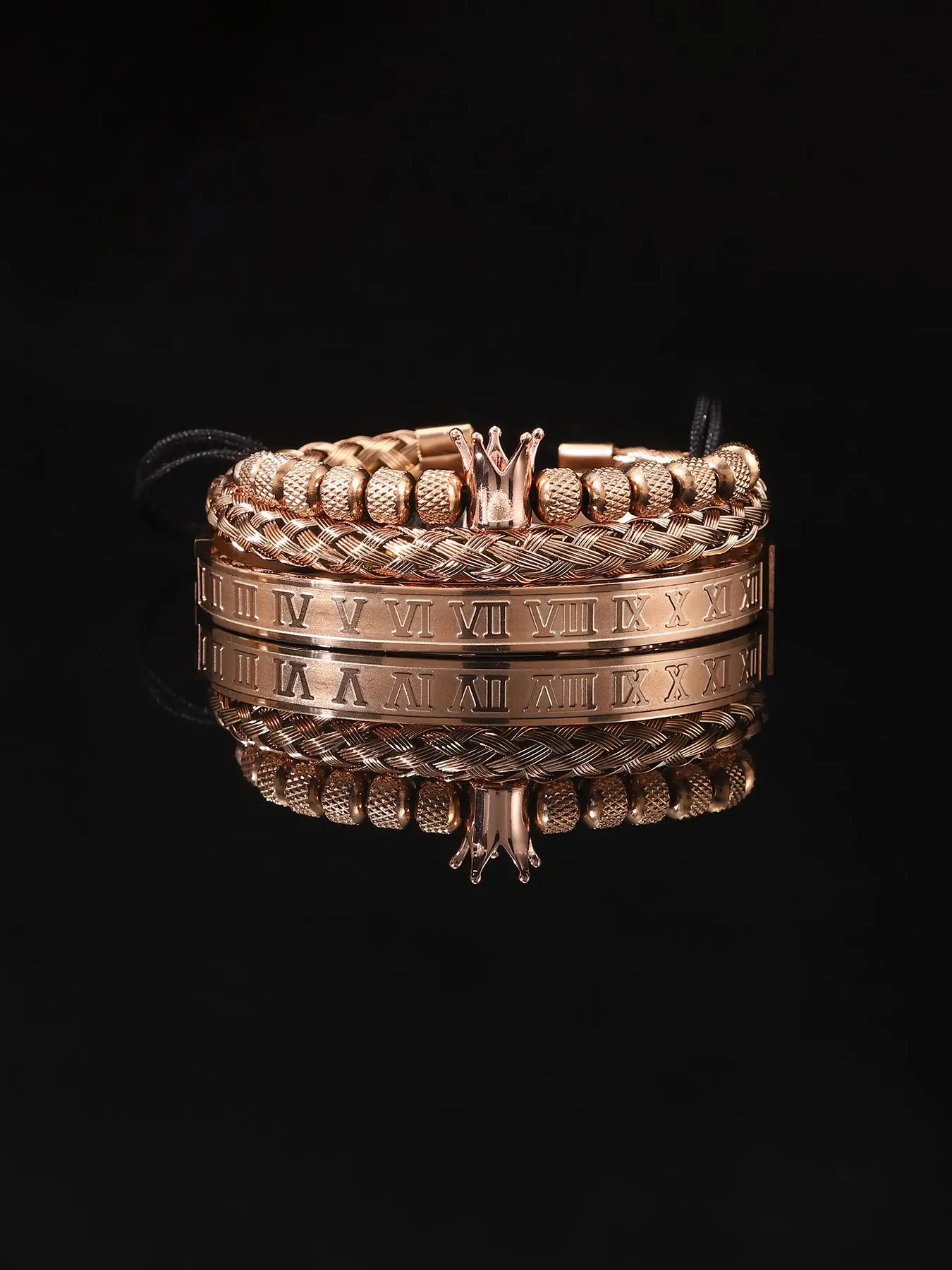 Vintage Roman Numerals & Twist Design Bangles, Stainless Steel Crown Design Drawstring Styling Bracelet for Men, Fashion Jewellery for Party, Daily Decor for Gift