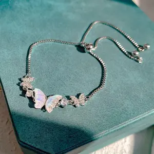 Sweet Colorful Butterfly Silver Tone Bracelet - Sparkling Rhinestone Adjustable Jewelry Perfect for Birthday Gifts