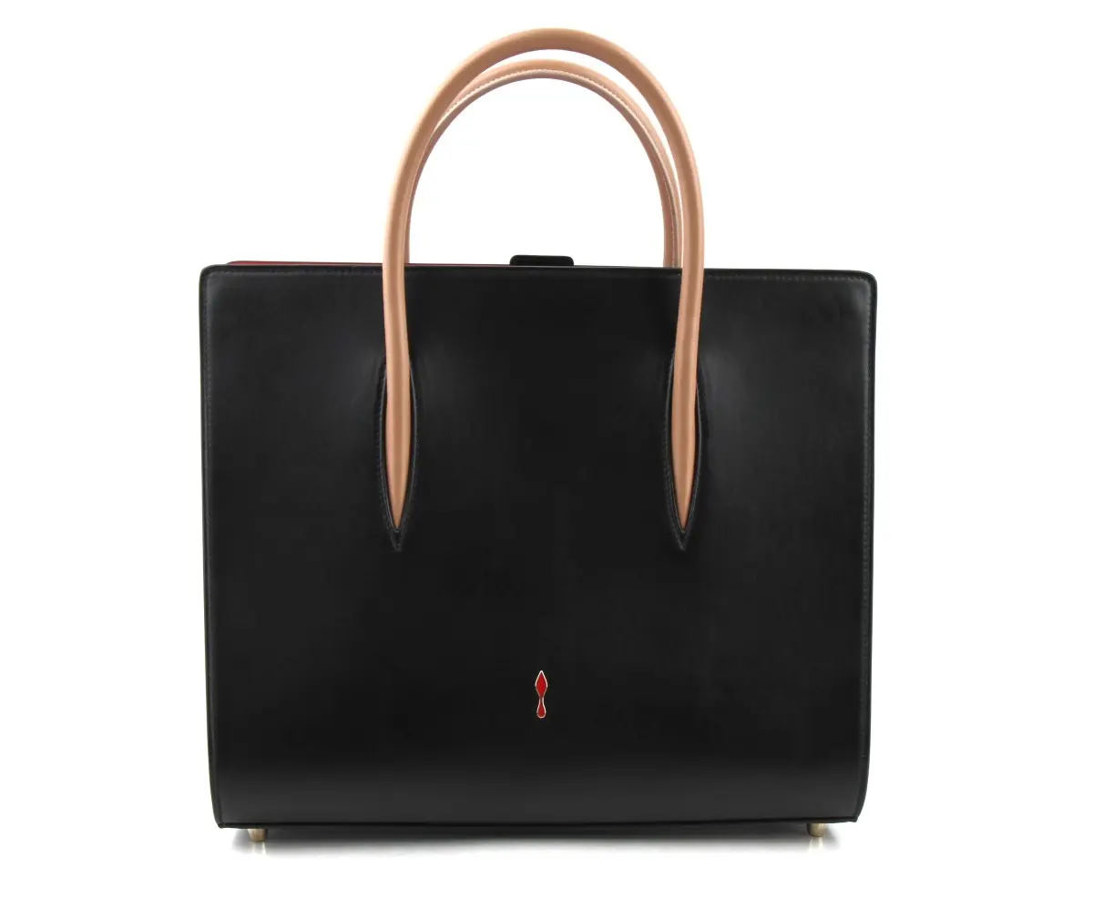 Pre-owned christian louboutin Leather Tote Bags Calfskin Patent Leopard Spiked Large Paloma Black Handbag