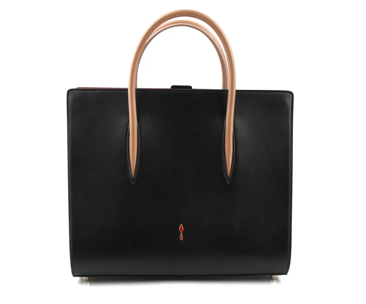 Pre-owned christian louboutin Leather tote bags Calfskin Patent Leopard Spiked Large Paloma Black Handbag