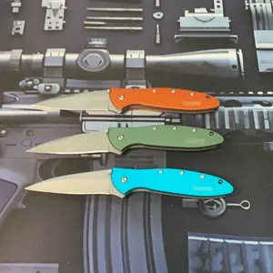 KS 1660 Ken Onion Leek Assisted Flipper Knife, 440C Bead Blast Plain Blade, Stainless Steel Handles, Frame Lock, 10 Styles