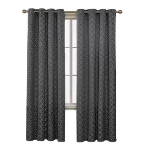 Deconovo Decorative Room Darkening Curtains Textured Moroccan Jacquard Curtains for Bedroom 52x95 Dark Grey Set of 2