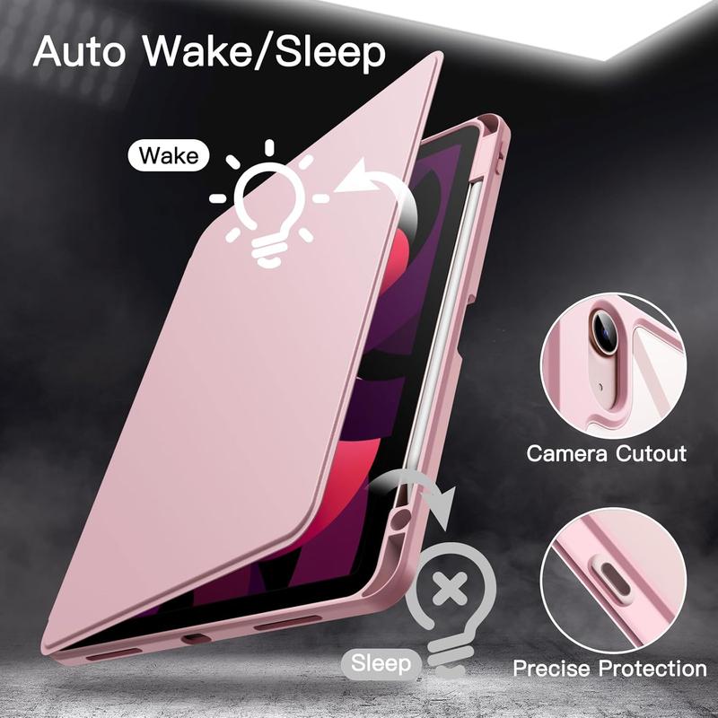 Detachable Rotating Tablet Case, 360° Rotatable Tablet Protective Cover with Clear Back, Jetech Rotating Shell with Auto Wake/Sleep, Smart Protector for iPad