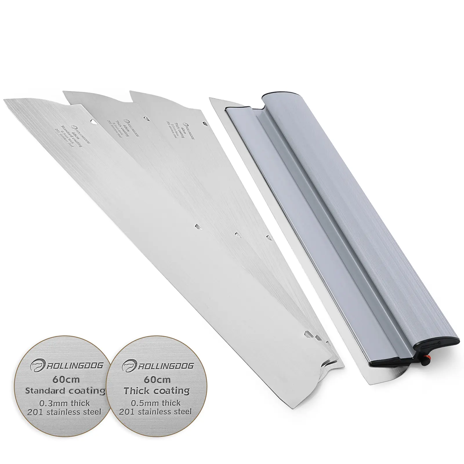 ROLLINGDOG 24 inch Ultra-Thin Drywall Skimming Blade Painting Tool - 2pcs 0.5mm, 2pcs 0.3mm Stainless Steel Tape Knives for Eliminating Streaks, Minimal Effort Wall & Ceiling Smoothing with High Sensitivity