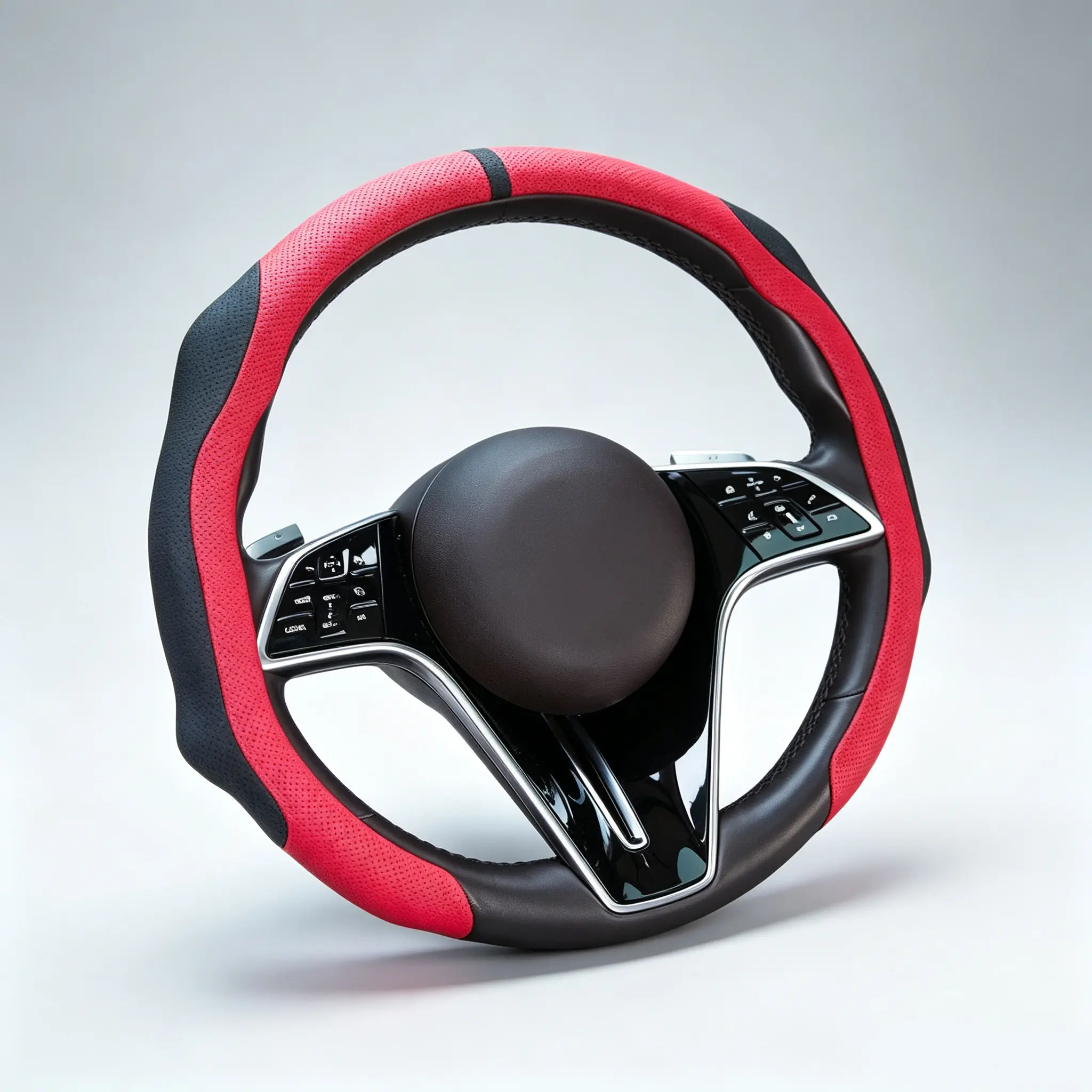 2026 Latest 2-Tone Napa Leather Steering Wheel Cover - Black with Red Stitching, Quick-Turn, Non-Slip, Breathable, Ultra-Thin, Universal Fit Year-Round Car Interior Accessory Auto Part