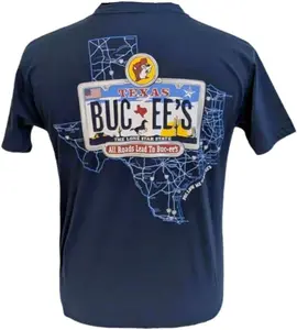 Buc-ee's Texas T-Shirt, Navy Blue License Plate Design 2025