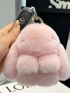 Handmade Cute Bunny Plush Keychain Adorable Knitted Design Perfect for Car Bag Phone Fuzzy Keychain Ideal Gift for New Handmade Rabbit Keychain Metal Buckle Cute Plush Ball Christmas Gift for Sister Girlfriend Mom Soft Toy Mother's Day Present