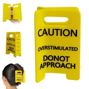 Overstimulated Caution Sign Hair Claw Clip, Hold on Partner Im over Stimulated, Funny Hair Claw Clips for Thick Hair, A Little Signs to Say I Love You, Bold Hair Claw Clip Gift for Friends