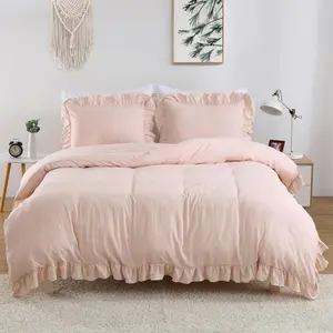 GARVEE 3-Piece Queen Bedspread Set with Ruffled Edges in Soft Washed Microfiber, Available in Pink and White, Classic Style, Perfect for Adding Elegance to Your Bedroom, 90 x 90 Inches.