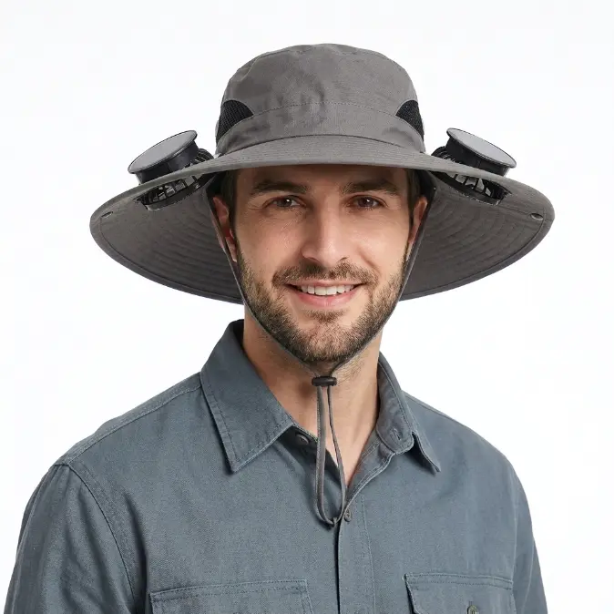 Solar fan hat Outdoor Wide Brim Sun Hat with 2 Solar Fan Sun Bucket Hat for Men Women UPF 50+ Bucket Fishing & Beach with Fan Built in
