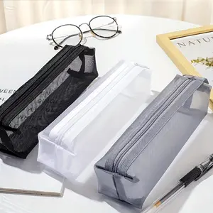 Fashionable nylon mesh pencil case, transparent large capacity, multifunctional stationery storage bag, suitable for students, Office Supplies