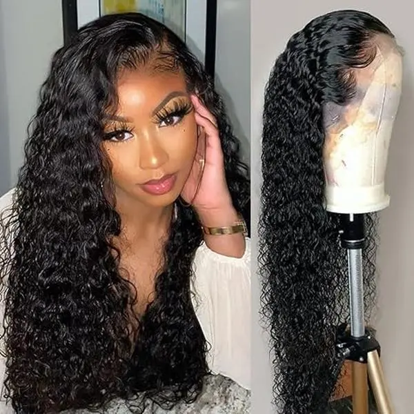 180 Density 13x6 Lace Front Wigs Human Hair Glueless Wear and Go Pre Cut Lace,Upgraded 3D Dome Cap Ready to Wear Bleached Knots 15A Deep Wave Lace Frontal Wig 28INCH