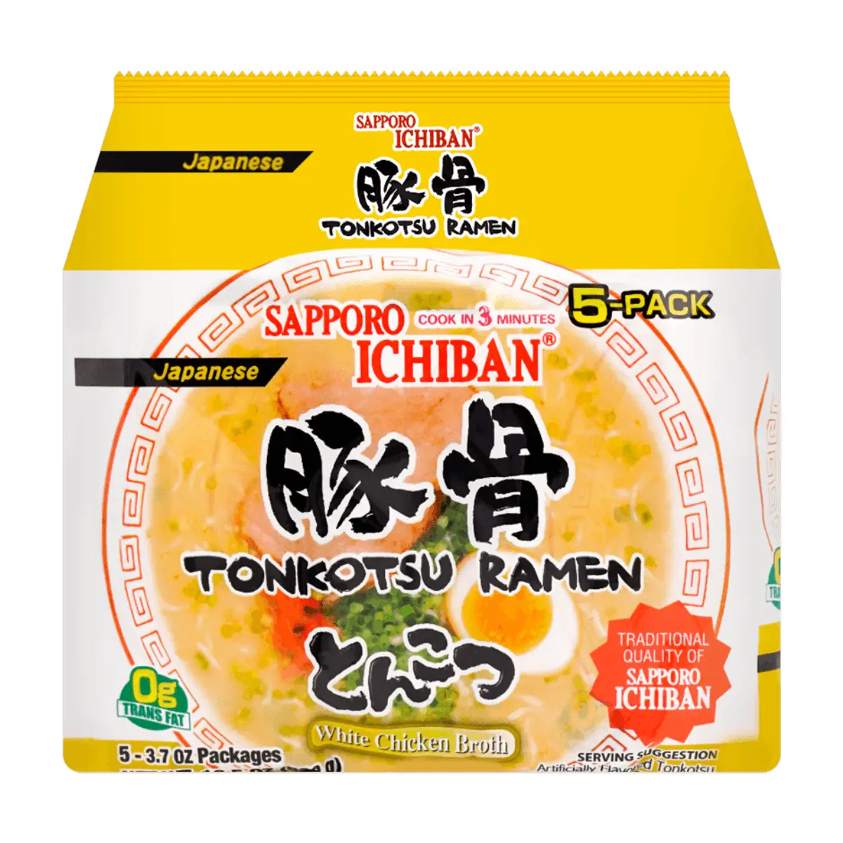 Sapporo Ichiban Tonkotsu Ramen Noodles - Authentic Japanese Pork Bone Flavor Instant Ramen, 5 Packs (520g)