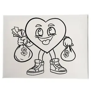 Heart Full of Money Bags Pre-Sketched Canvas