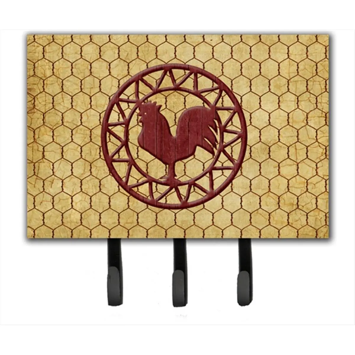 212 MAIN Wall-Mounted Rooster Chicken Coop Design Hanging Leash Hook & Key Organiser - Metal Hanger, Hardboard Tile Graphic Decor for Home, Office Organization