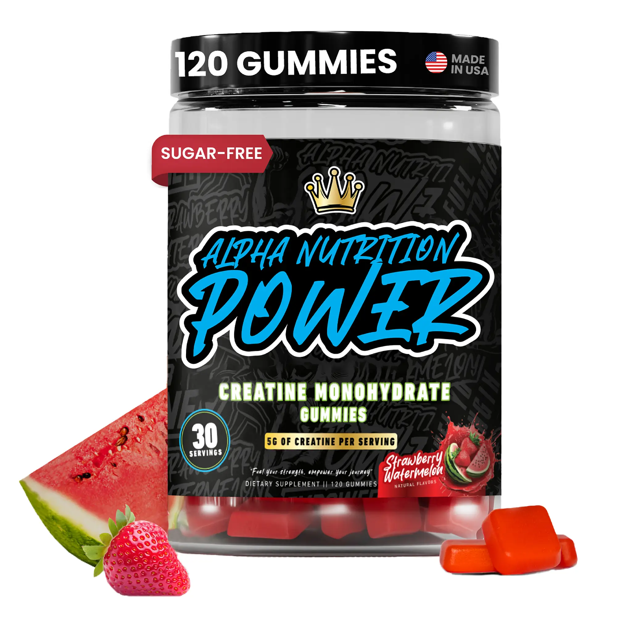 Creatine Monohydrate Gummies 5g - Alpha Nutrition Power Supplements - Supports M...