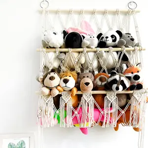 【Christmas Gift】Stuffed Animal Storage Organizers Toy Hammock Corner Hanging Net Stuffy Animal Hammock Macrame Toy Display Plush Toy Holder Wall  Kid Bedroom Decor Nursery Playroom Organizer Straight Fringes Cotton Decoration